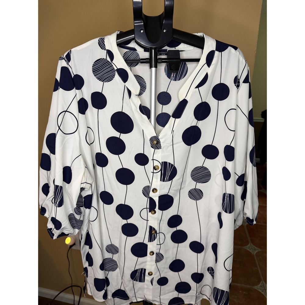 BloomChic Navy White Geometric Circle Print Button Up Blouse Plus Size 26